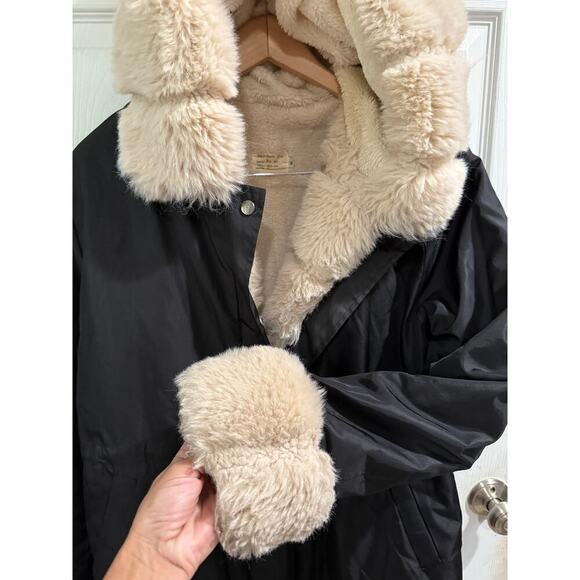 ASA Fashion Group Black and Cream Teddy Jacket Plush Trim and Hood - Picture 5 of 8